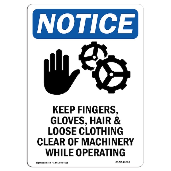 OSHA Sign, Keep Fingers Gloves With Symbol, 5in X 3.5in Decal, 10PK, 3.5" W, 5" H, Portrait, PK10